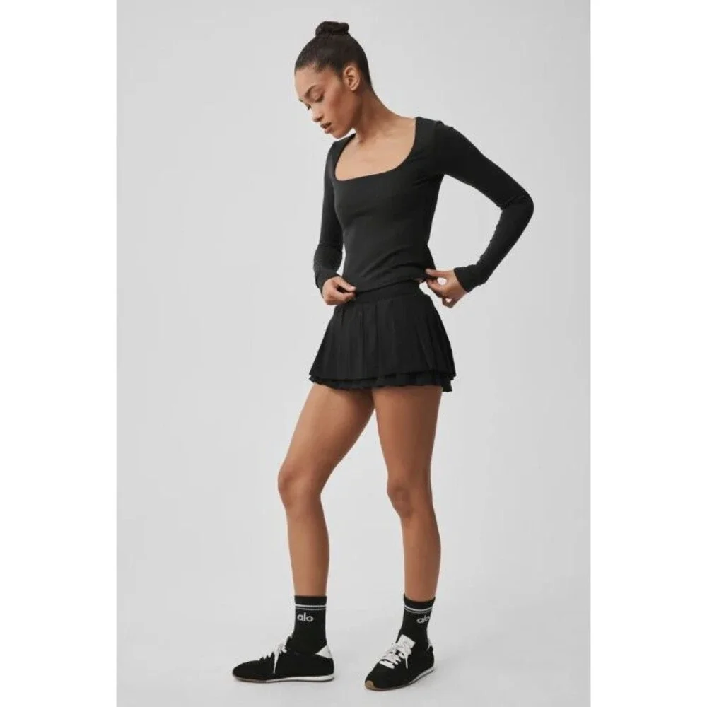 Alo Double or Nothing Tennis Skirt Black